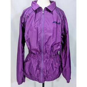 Vintage FILA Purple Nylon Windbreaker Jacket Size L Full Zip Elastic Waist